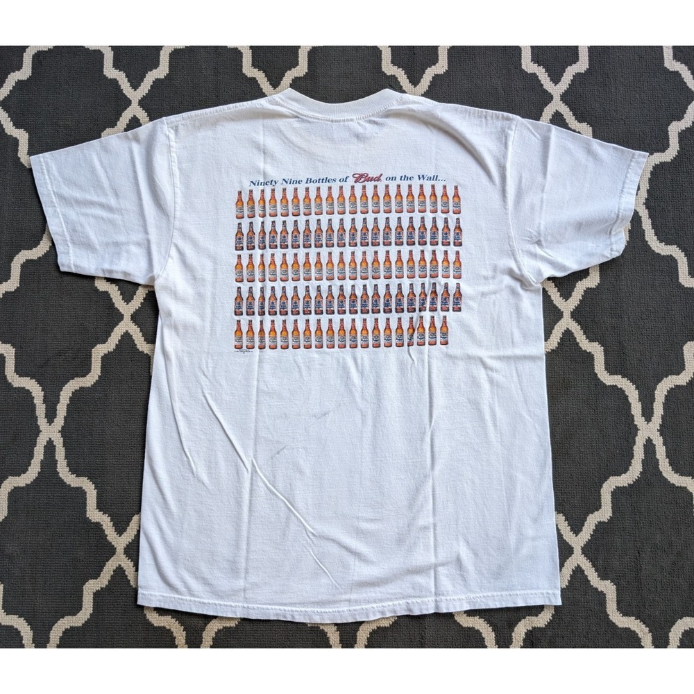 Vintage Budweiser Shirt Mens XL 99 Bottles of Bud on‎ the Wall 2001 White